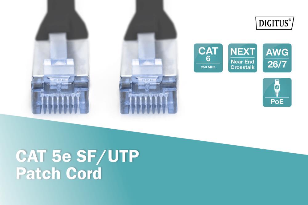 Патч-корд CAT 5e SF-UTP, Cu, PVC AWG 26/7, довжина 2 м, колір чорний DK-1531-020/BL DIGITUS by ASSMANN на малюнкі №4