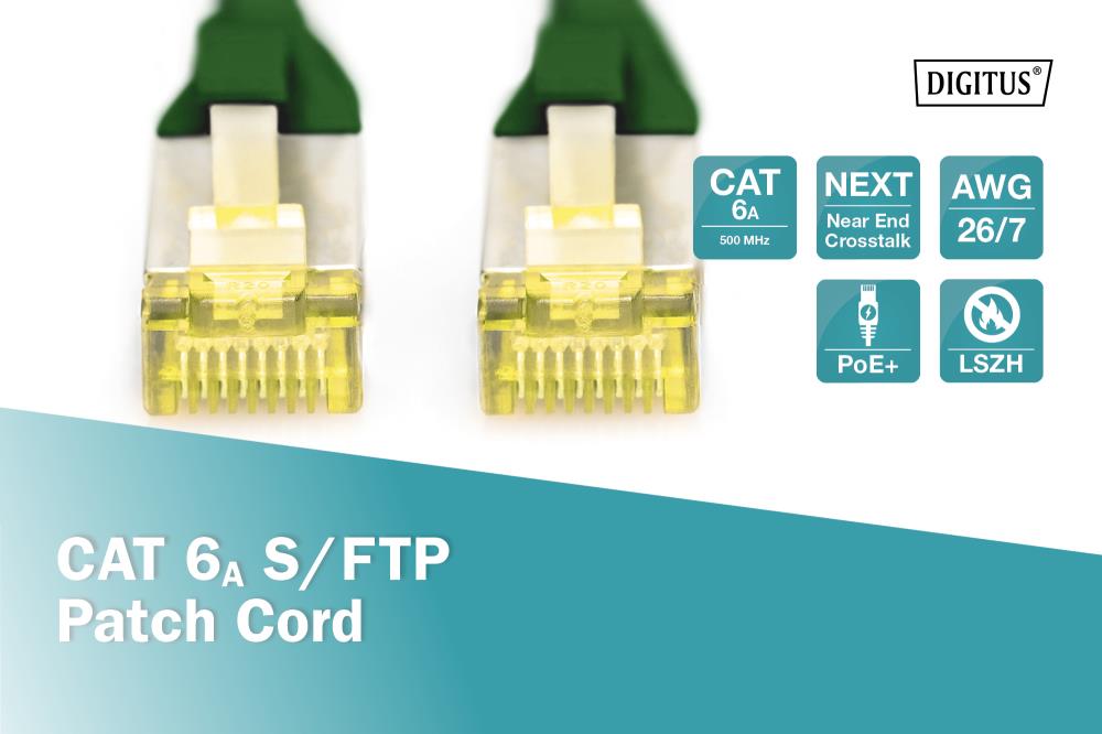 Патч-корд CAT 6A S-FTP, мідь, LSZH AWG 26/7, довжина 2 м, колір зелений DK-1644-A-020/G DIGITUS by ASSMANN на малюнкі №4
