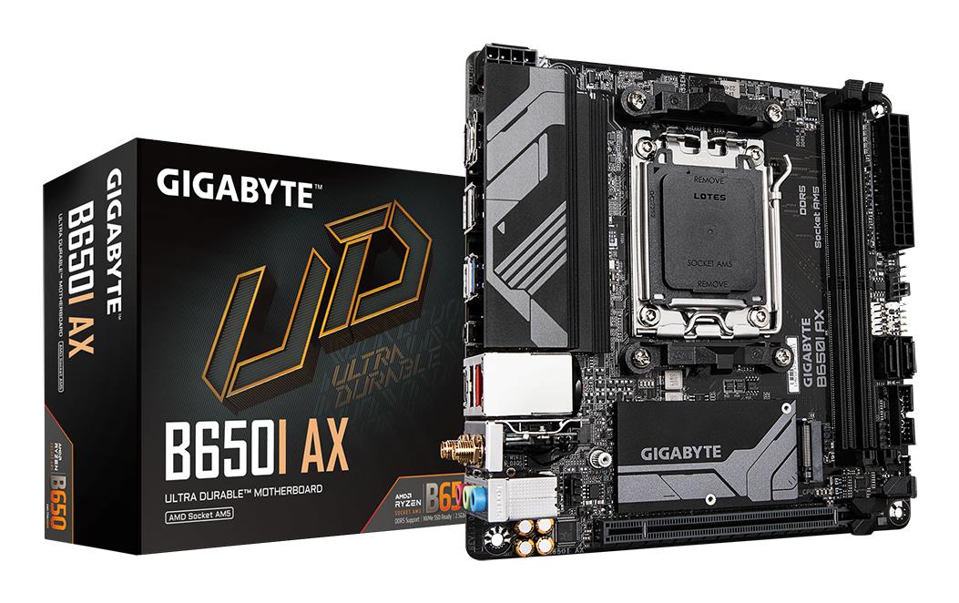 Mainboard|GIGABYTE|AMD B650|SAM5|Mini-ITX|Memory DDR5|Memory slots 2|1xPCI-Express 16x|1xM.2|1xHDMI|1xDisplayPort|3xUSB 2.0|2xUSB 3.2|1xUSB-C|1xRJ45|3xAudio port|B650IAX