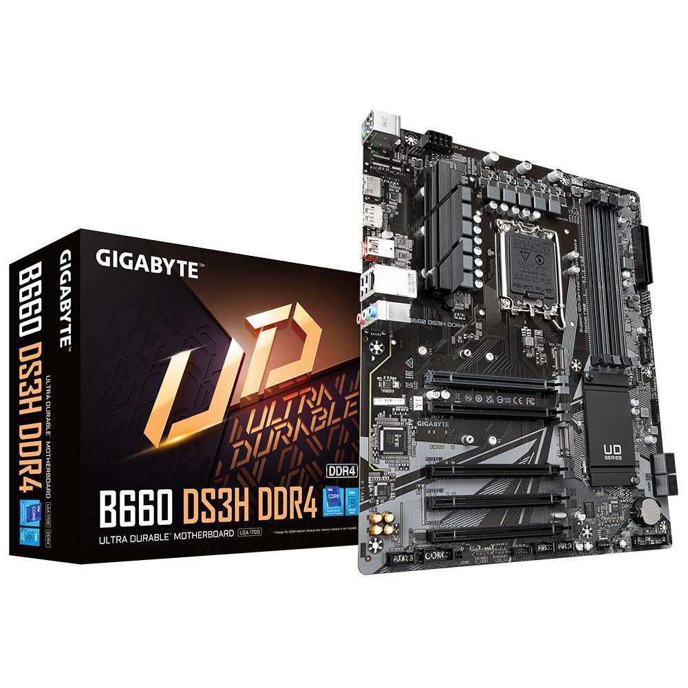 Mainboard|GIGABYTE|Intel B660|LGA1700|ATX|Memory DDR4|Memory slots 4|4xPCI-Express 3.0 1x|1xPCI-Express 4.0 16x|2xM.2|1xHDMI|1xDisplayPort|2xAudio-In|1xAudio-Out|4xUSB 2.0|1xUSB-C|1xPS/2|1xRJ45|B660DS3HDDR41.1