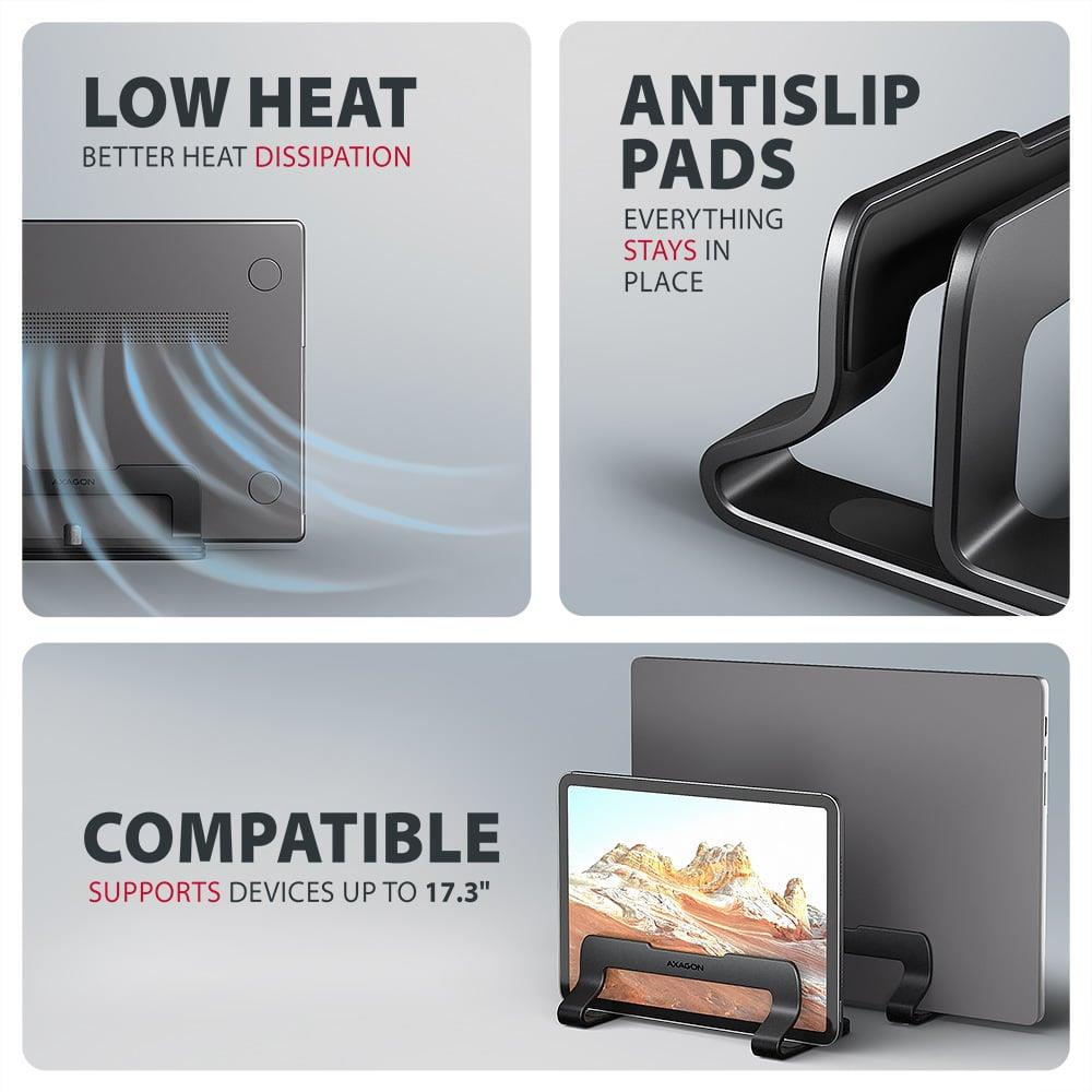 Вертикальна підставка для ноутбуків AXAGON STND-VB (розмір 10 – 17.3), Чорний на малюнкі №4
