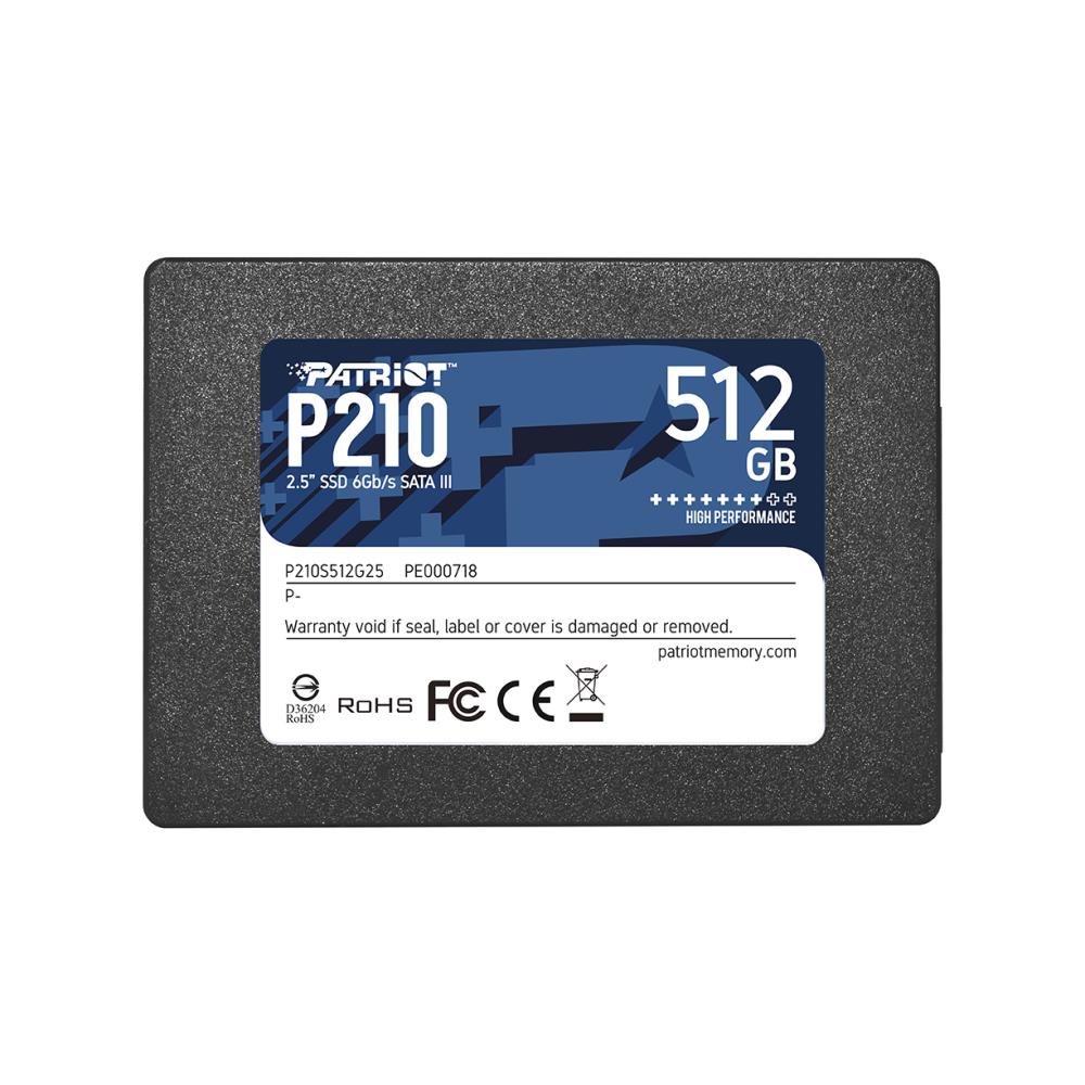 SSD | PATRIOT | P210 | 512GB | SATA 3.0 | Write speed 430 MBytes/sec | Read speed 520 MBytes/sec | 2,5