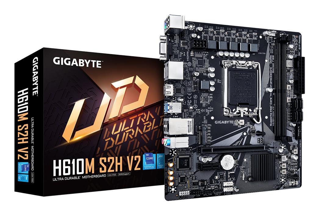 Mainboard|GIGABYTE|1xNumber of M.2 (M) slots|1xPCI Express x16 slots|1xPCI Express x1 slots|micro ATX|Intel H610 Express|On-board graphics card Yes|2xSlots|RAM DDR5-SDRAM|LGA 1700|H610MS2HV21.0