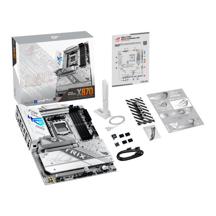 Mainboard|ASUS|AMD X870|SAM5|ATX|Memory DDR5|Memory slots 4|1xPCI-Express 4.0 16x|1xPCI-Express 5.0 16x|4xM.2|1xHDMI|1xDisplayPort|1xAudio-In|1xAudio-Out|4xUSB 3.0|5xUSB 3.1|1xUSB-C|2xUSB4|1xOptical S/PDIF|ROGSTRIXX870-AGAMWIFI