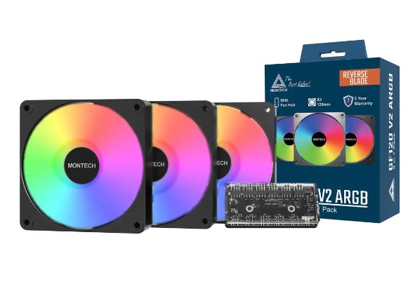 Набір із трьох вентиляторів для корпусу 120MM GF120R V2 ARGB PWM 3I1 (B) MONTECH на малюнкі №5