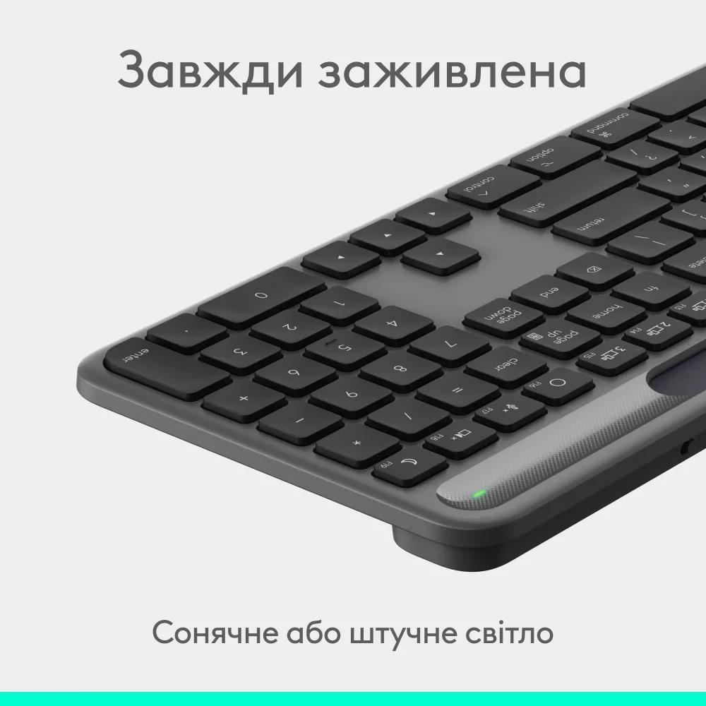 Клавіатура бездротова LOGITECH Slim Solar+ for Business - GRAPHITE - US INTL - 2.4GHZ/BT - INTNL-973 - UNIV на малюнкі №3