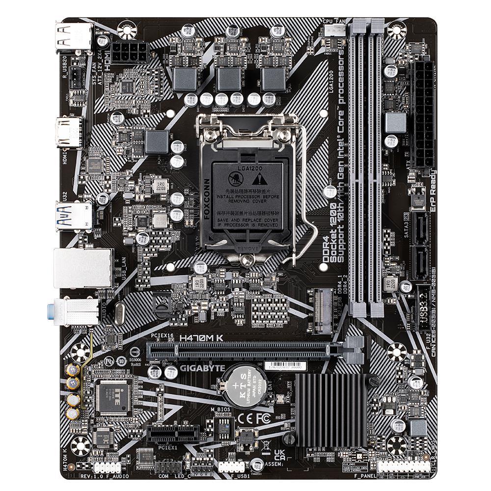 Mainboard|GIGABYTE|Intel H470 Express|LGA1200|Micro-ATX|Memory DDR4|Memory slots 2|1xPCI-Express 3.0 1x|1xPCI-Express 3.0 16x|1xM.2|1xHDMI|2xAudio-In|3xAudio-Out|4xUSB 2.0|2xUSB 3.2|1xRJ45|H470MK