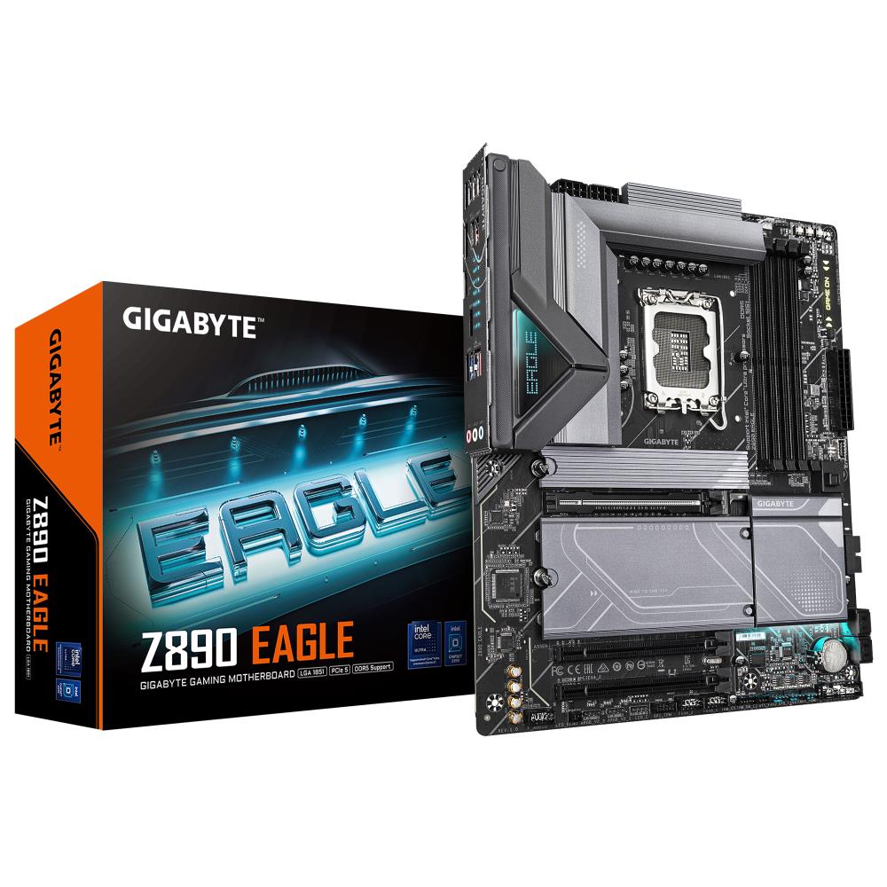 Mainboard GIGABYTE Intel Z890 LGA1851 ATX Memory DDR5 Memory slots 4 2xPCI-Express 4.0 4x	 1xPCI-Express 5.0 16x 4xM.2 1xDisplayPort 4xUSB 2.0 5xUSB 3.2 1xUSB-C 1xRJ45 3xAudio port Z890EAGLE