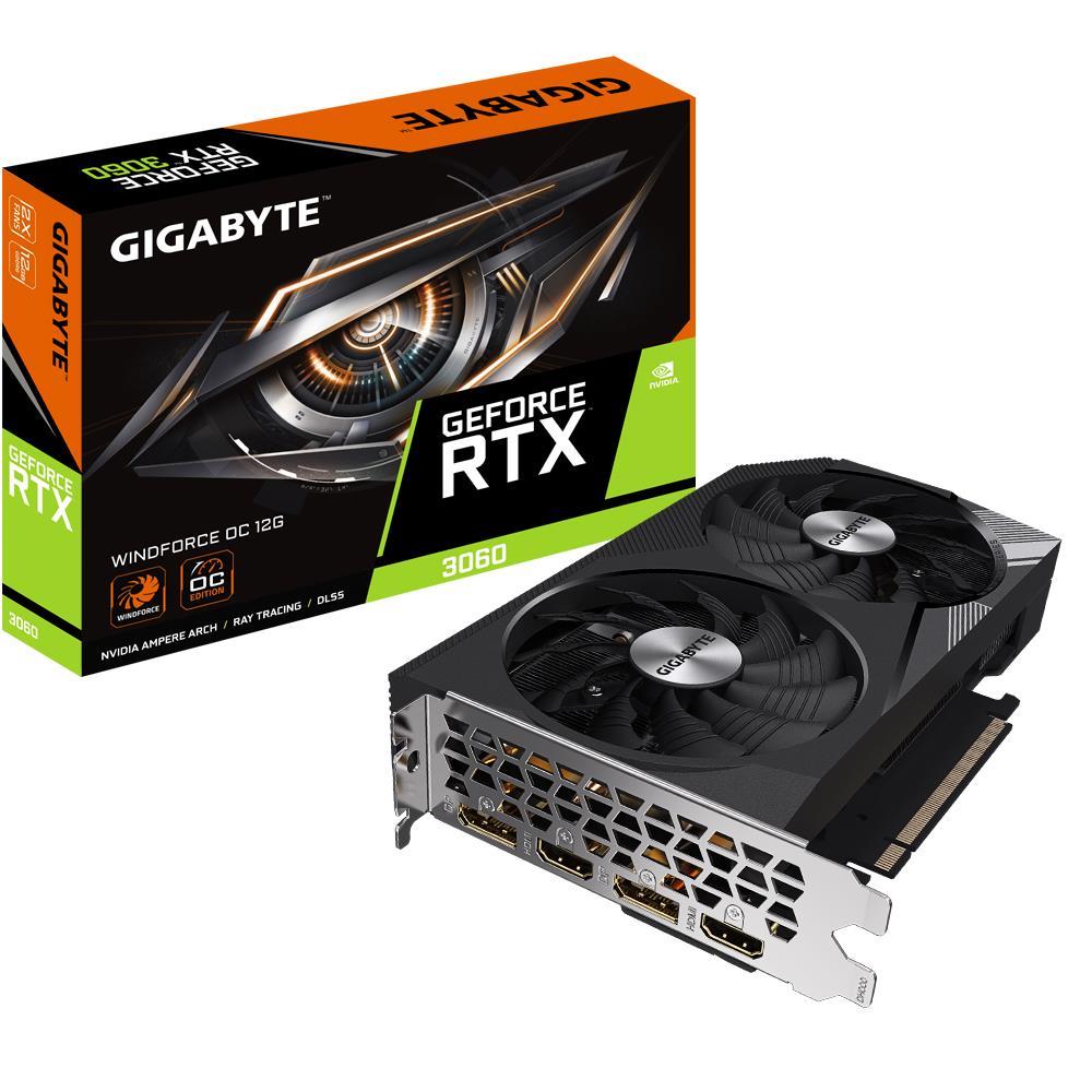 Graphics Card | GIGABYTE | NVIDIA GeForce RTX 3060 | 12 GB | GDDR6 | 192 bit | PCIE 4.0 16x | Memory 15000 MHz | GPU 1792 MHz | 2xHDMI | 2xDisplayPort | GV-N3060WF2OC-12GD2.0