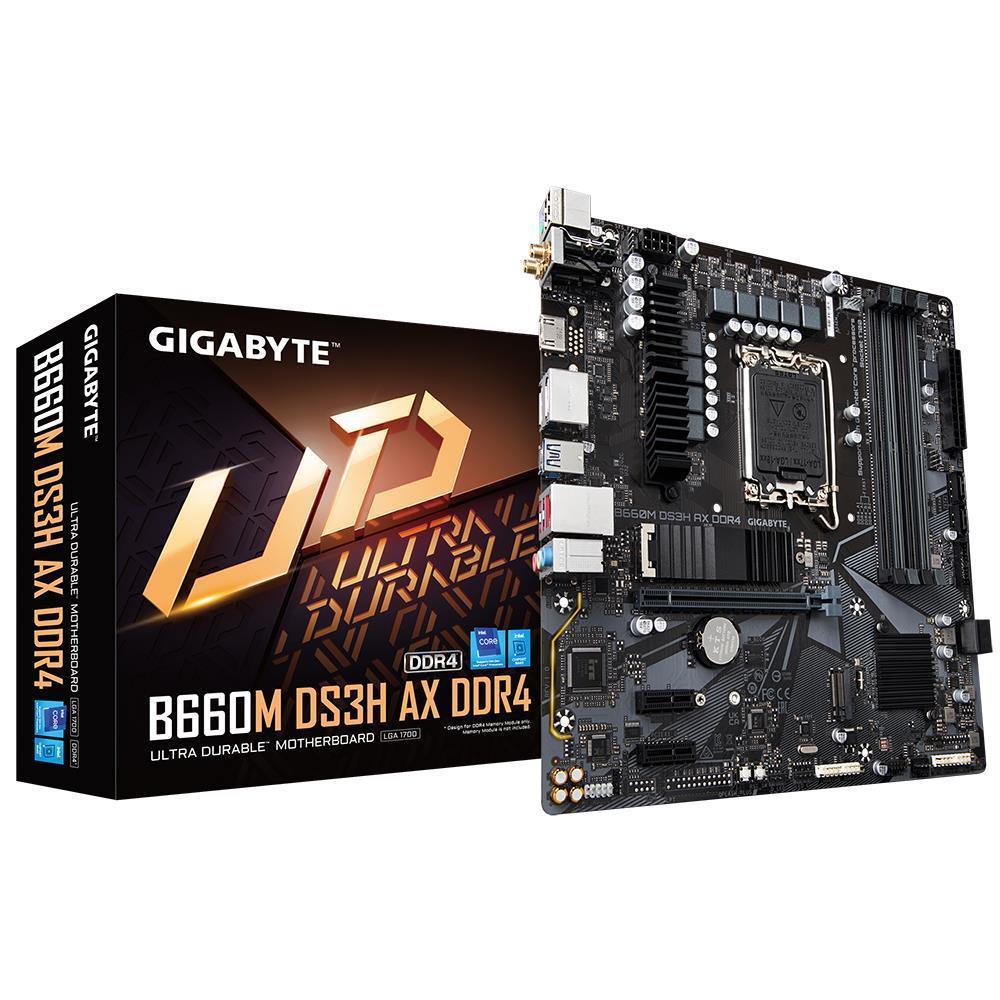 Mainboard|GIGABYTE|Intel B660|LGA1700|Micro-ATX|Memory DDR4|Memory slots 4|2xPCI-Express 3.0 1x|1xPCI-Express 4.0 16x|2xM.2|1xHDMI|2xDisplayPort|2xAudio-In|1xAudio-Out|2xUSB 2.0|3xUSB 3.2|1xUSB-C|1xPS/2|1xRJ45|2xRF-Out|B660MDS3HAXDDR41.3