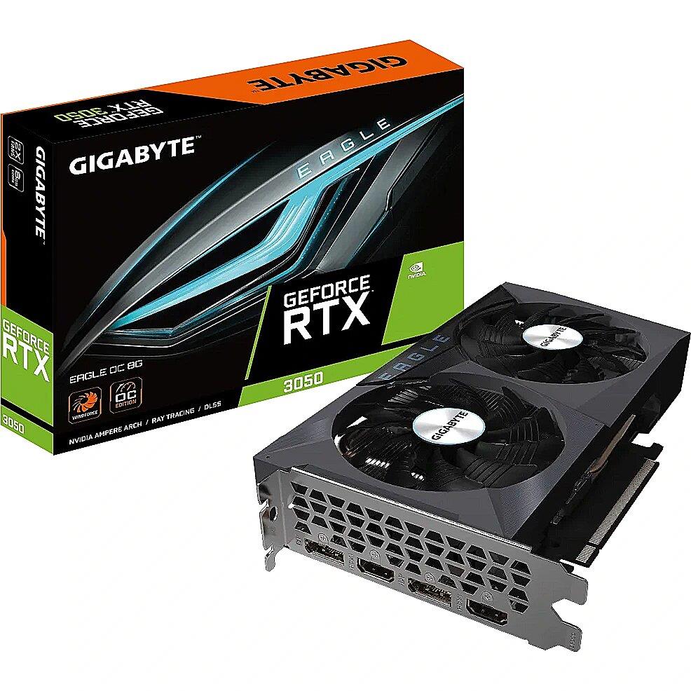 Graphics Card | GIGABYTE | NVIDIA GeForce RTX 3050 | 6 GB | GDDR6 | 96 bit | PCIE 4.0 16x | Memory 14000 MHz | GPU 1500 MHz | Dual Slot Fansink | 2xHDMI | 2xDisplayPort | GV-N3050EAGLEOC-6GD
