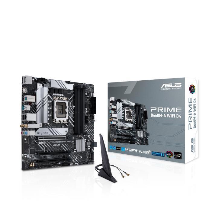 Mainboard|ASUS|Intel B660|LGA1700|Micro-ATX|Memory DDR4|Memory slots 4|1xPCI-Express 3.0 1x|1xPCI-Express 3.0 4x|1xPCI-Express 4.0 16x|2xM.2|2xHDMI|1xDisplayPort|2xAudio-In|1xAudio-Out|4xUSB 2.0|2xUSB 3.2|1xPS/2|1xRJ45|PRIMEB660M-AWIFID4