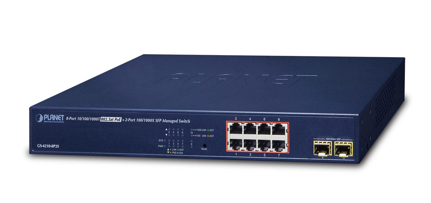 Net Switch 8PORT 1000M Poe+/GS-4210-8P2S Planet