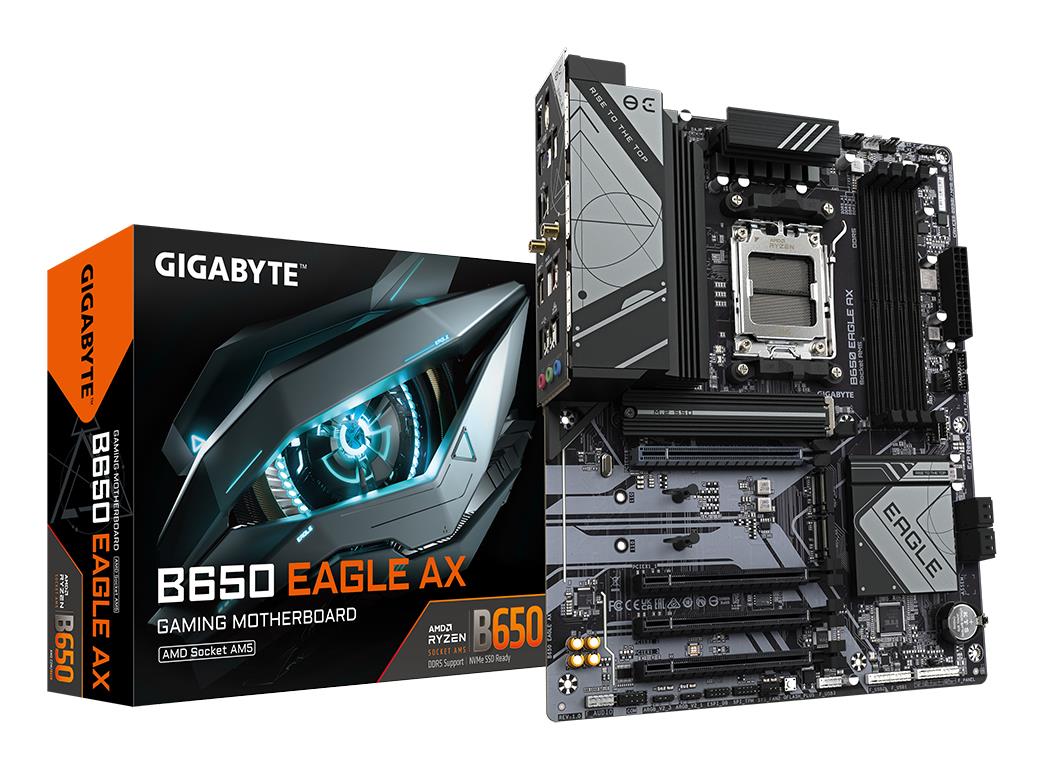 Mainboard|GIGABYTE|AMD B650|SAM5|ATX|Memory DDR5|Memory slots 4|1xPCI-Express 16x|3xPCI-Express 3.0 16x|3xM.2|2xHDMI|1xDisplayPort|6xUSB 2.0|2xUSB 3.2|1xUSB-C|1xRJ45|3xAudio port|B650EAGLEAX1.1