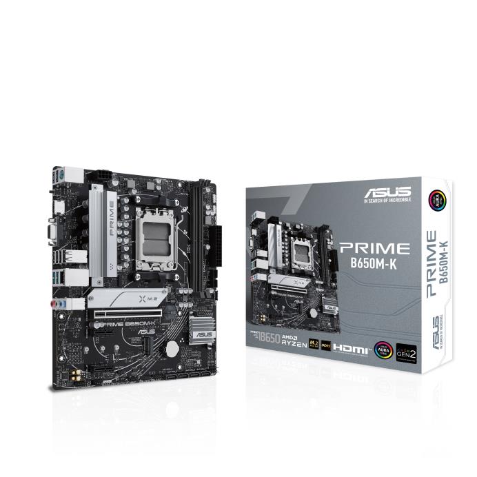 Mainboard | ASUS | AMD B650 | SAM5 | Micro-ATX | Memory DDR5 | Memory slots 2 | 2xPCI-Express 4.0 1x | 1xPCI-Express 4.0 16x | 2xM.2 | 1x15pin D-sub | 1xHDMI | 4xUSB 2.0 | 4xUSB 3.2 | 1xPS/2 | 1xRJ45 | 3xAudio port | PRIMEB650M-K