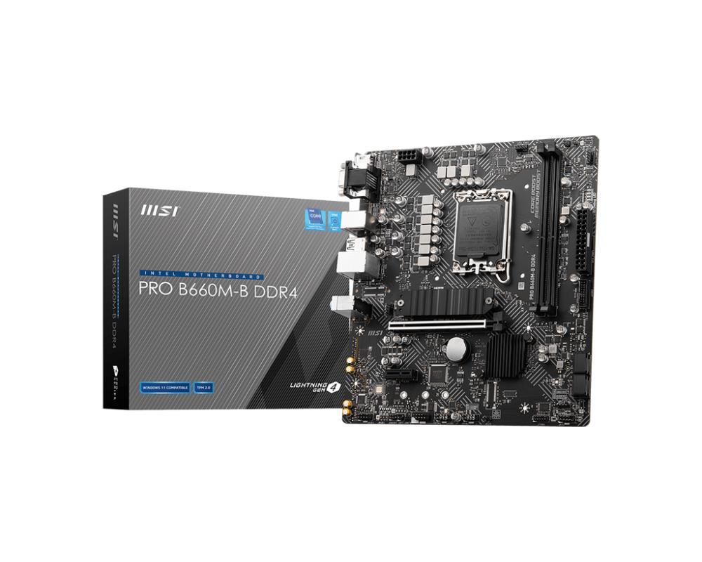 Mainboard|MSI|Intel B660|LGA1700|Micro-ATX|Memory DDR4|Memory slots 2|1xPCI-Express 3.0 1x|1xPCI-Express 4.0 16x|1xM.2|1x15pin D-sub|1xHDMI|2xUSB 2.0|4xUSB 3.2|1xPS/2|1xRJ45|3xAudio port|PROB660M-BDDR4
