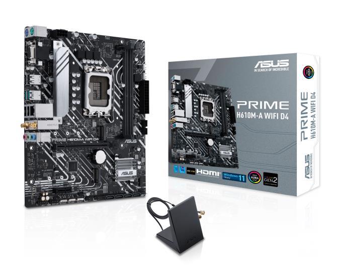 Mainboard|ASUS|Intel H610|LGA1700|Micro-ATX|Memory DDR4|Memory slots 2|1xPCI-Express 3.0 1x|1xPCI-Express 4.0 16x|2xM.2|1x15pin D-sub|1xHDMI|1xDisplayPort|2xAudio-In|1xAudio-Out|4xUSB 2.0|2xUSB 3.2|2xPS/2|1xRJ45|2xRF-Out|PRIMEH610M-AWIFID4