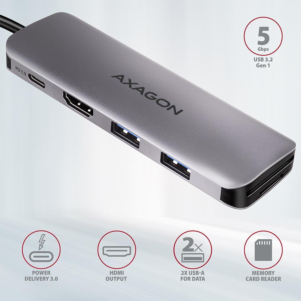 Хаб концентратор AXAGON HMC-5 SuperSpeed USB-C COMBO 5in1 hub, Сірий на малюнкі №2