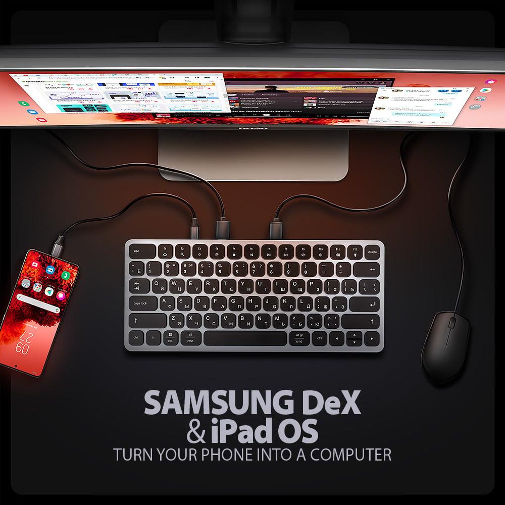 Клавіатура дротова AXAGON HMC-KB USB-C 5Gbps KEYBOARD 9in1 hub, EN/UA layout, Silver/Black на малюнкі №12