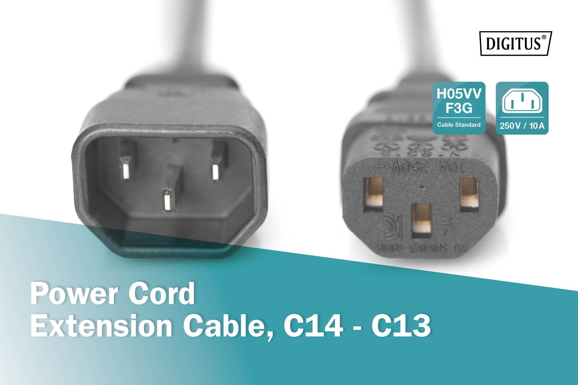Кабель живлення C14 - C13 M/F, 1,8 м, чорний AK-440201-018-S DIGITUS by ASSMANN на малюнкі №3