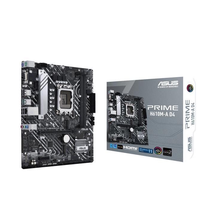 Mainboard|ASUS|Intel H610|LGA1700|Micro-ATX|Memory DDR4|Memory slots 2|1xPCI-Express 3.0 1x|1xPCI-Express 4.0 16x|2xM.2|1x15pin D-sub|1xHDMI|1xDisplayPort|2xAudio-In|1xAudio-Out|4xUSB 2.0|2xUSB 3.2|2xPS/2|1xRJ45|PRIMEH610M-AD4