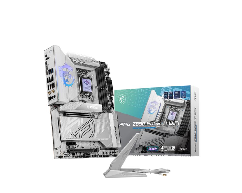 Mainboard MSI Intel Z890 LGA1851 ATX Memory DDR5 Memory slots 4 1xPCI-Express 1x 2xPCI-Express 16x 5xM.2 1xHDMI 1xAudio-In 1xAudio-Out 1xUSB 2.0 4xUSB 3.0 4xUSB 3.1 1xUSB-C 1xOptical S/PDIF 1xRJ45 2xThunderbolt MPGZ890EDGETIWIFI