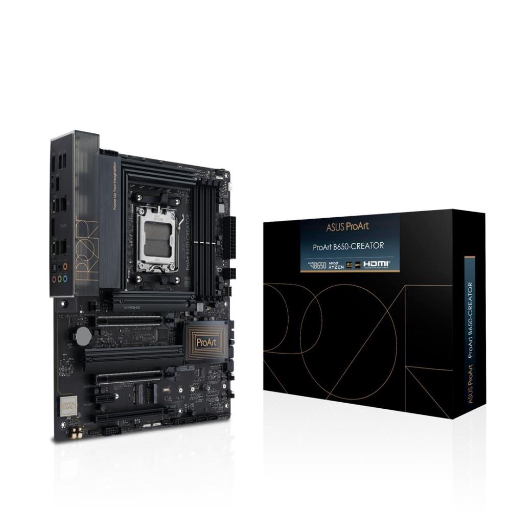 Mainboard|ASUS|AMD B650|SAM5|ATX|Memory DDR5|Memory slots 4|1xPCI-Express 4.0 1x|3xPCI-Express 4.0 16x|3xM.2|1xHDMI|1xDisplayPort|2xUSB 2.0|3xUSB 3.2|2xUSB-C|1xOptical S/PDIF|2xRJ45|5xAudio port|PROARTB650-CREATOR