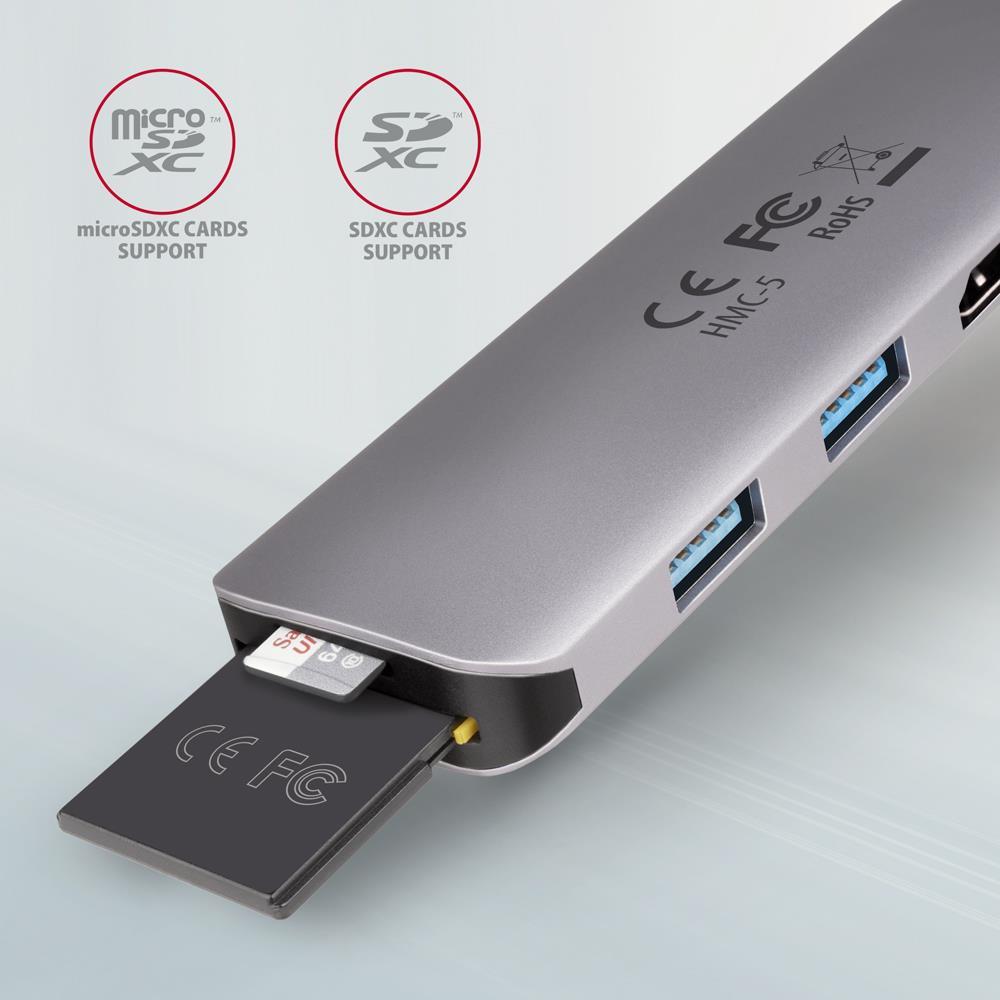 Хаб концентратор AXAGON HMC-5 SuperSpeed USB-C COMBO 5in1 hub, Сірий на малюнкі №3