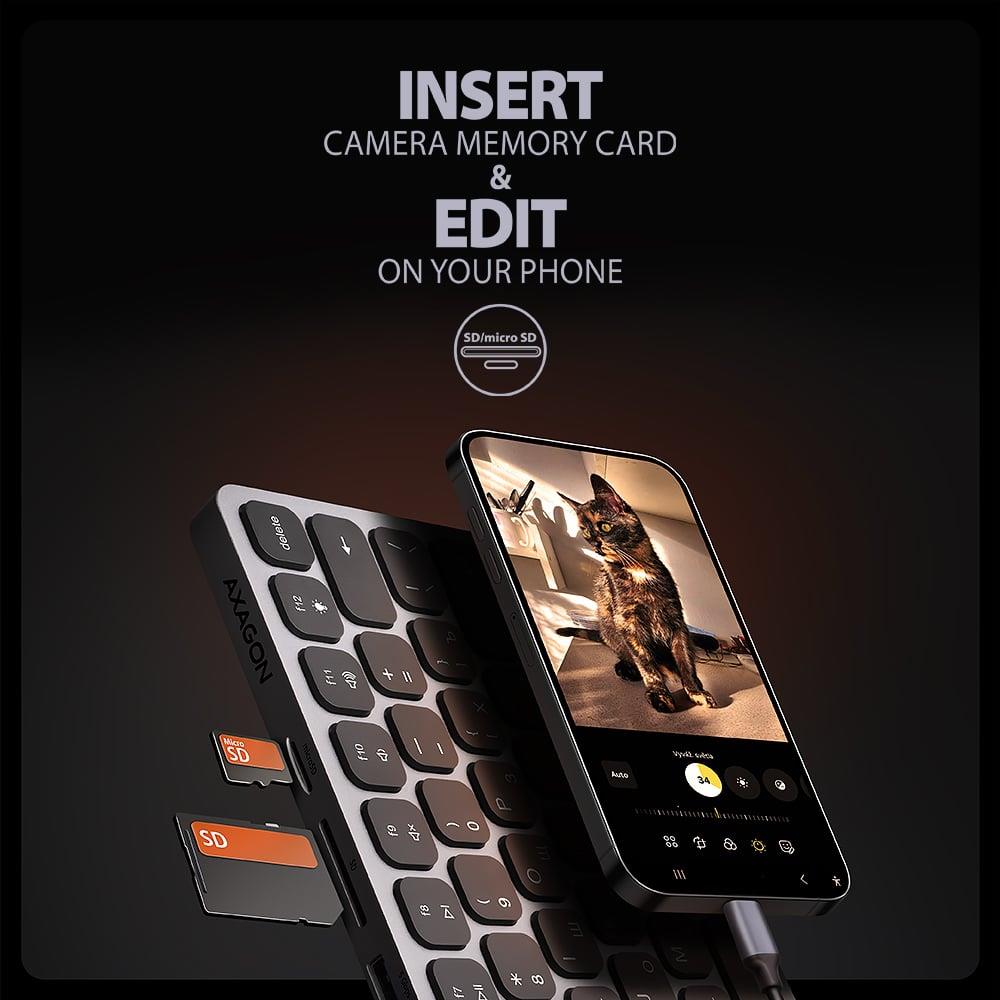 Клавіатура дротова AXAGON HMC-KB USB-C 5Gbps KEYBOARD 9in1 hub, EN/UA layout, Silver/Black на малюнкі №6