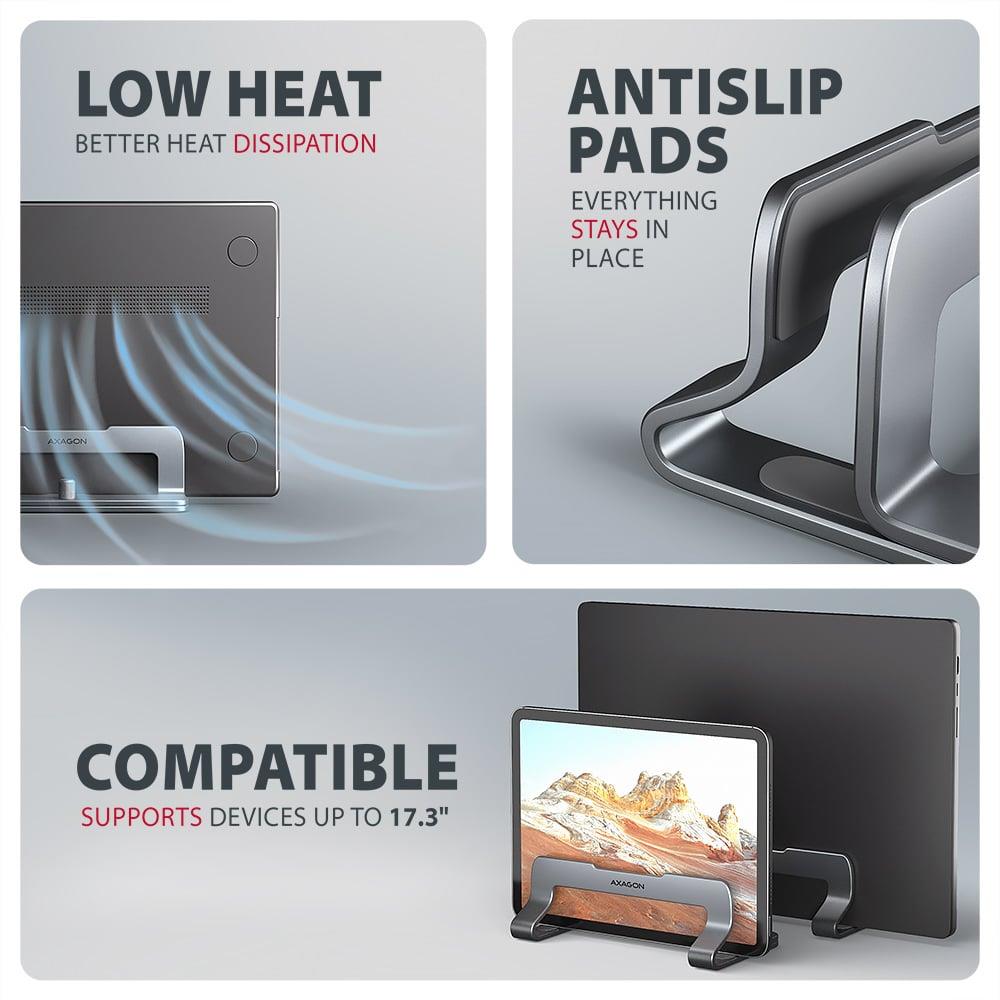 Вертикальна підставка для ноутбуків AXAGON STND-VG (розмір 10 – 17.3), Сірий на малюнкі №4