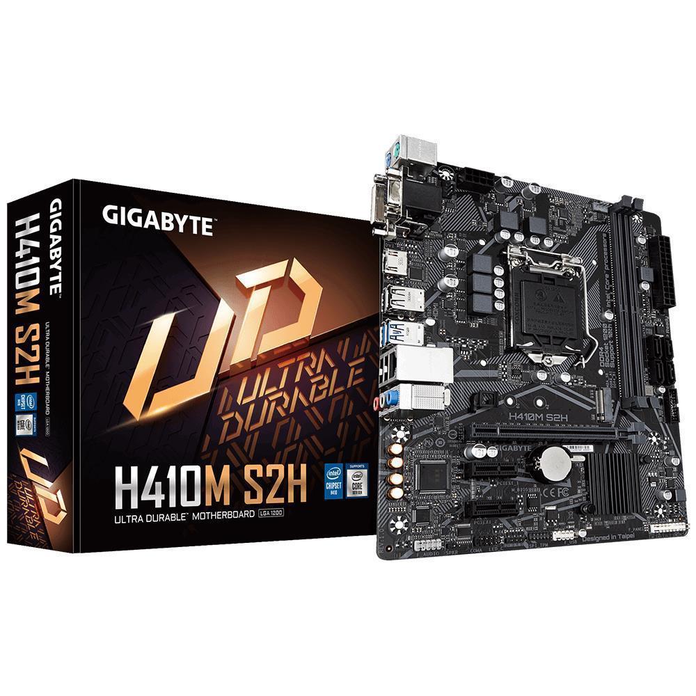 Mainboard|GIGABYTE|Intel H410 Express|LGA1200|Micro-ATX|Memory DDR4|Memory slots 2|2xPCI-Express 1x|1xPCI-Express 16x|1xM.2|1x15pin D-sub|1xDVI-D|1xHDMI|4xUSB 2.0|2xUSB 3.2|2xPS/2|1xRJ45|3xAudio port|H410MS2H1.1