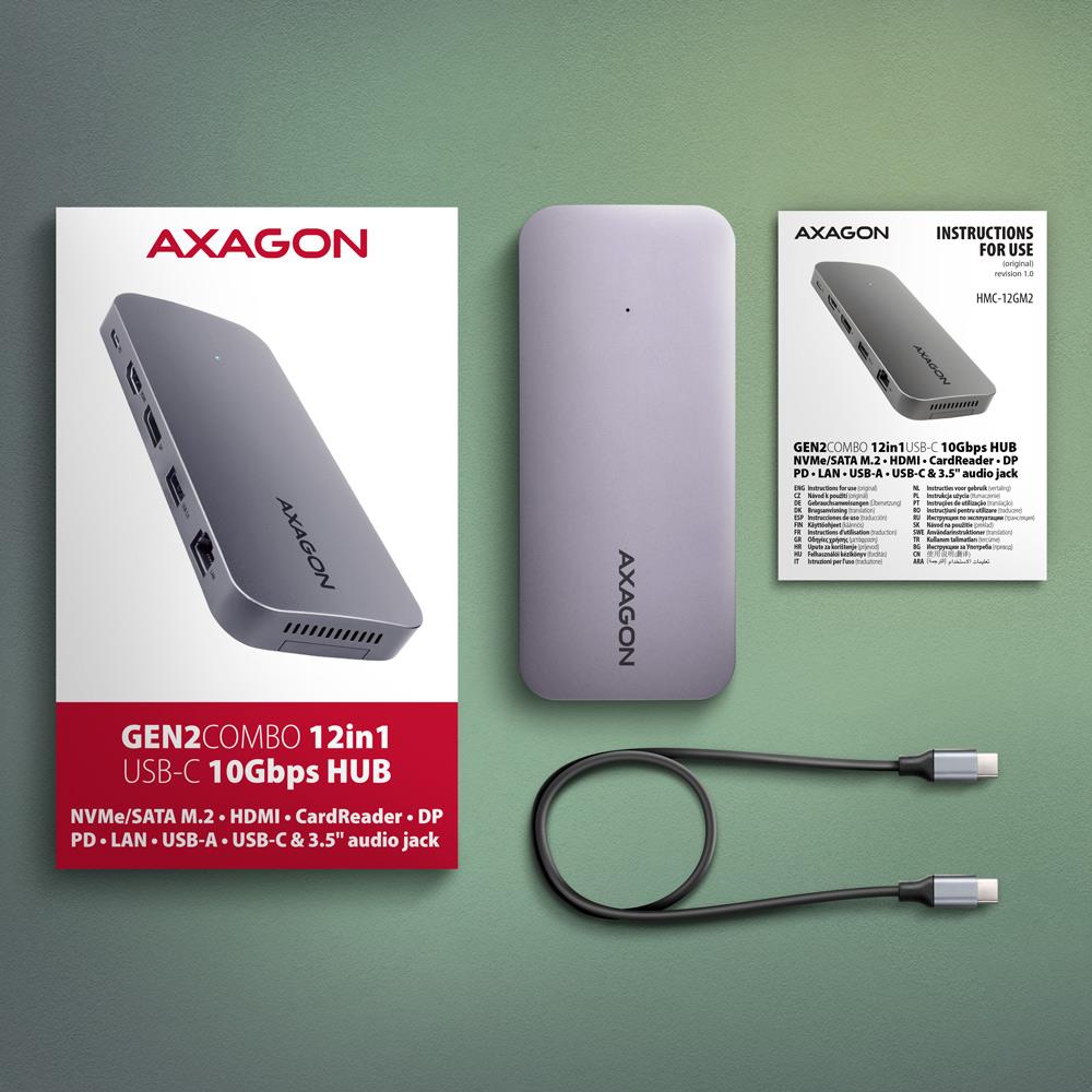Хаб концентратор AXAGON HMC-12GM2 USB-C 10 Гбіт/с GEN2COMBO 12-в-1 PD 100W, Сірий на малюнкі №12