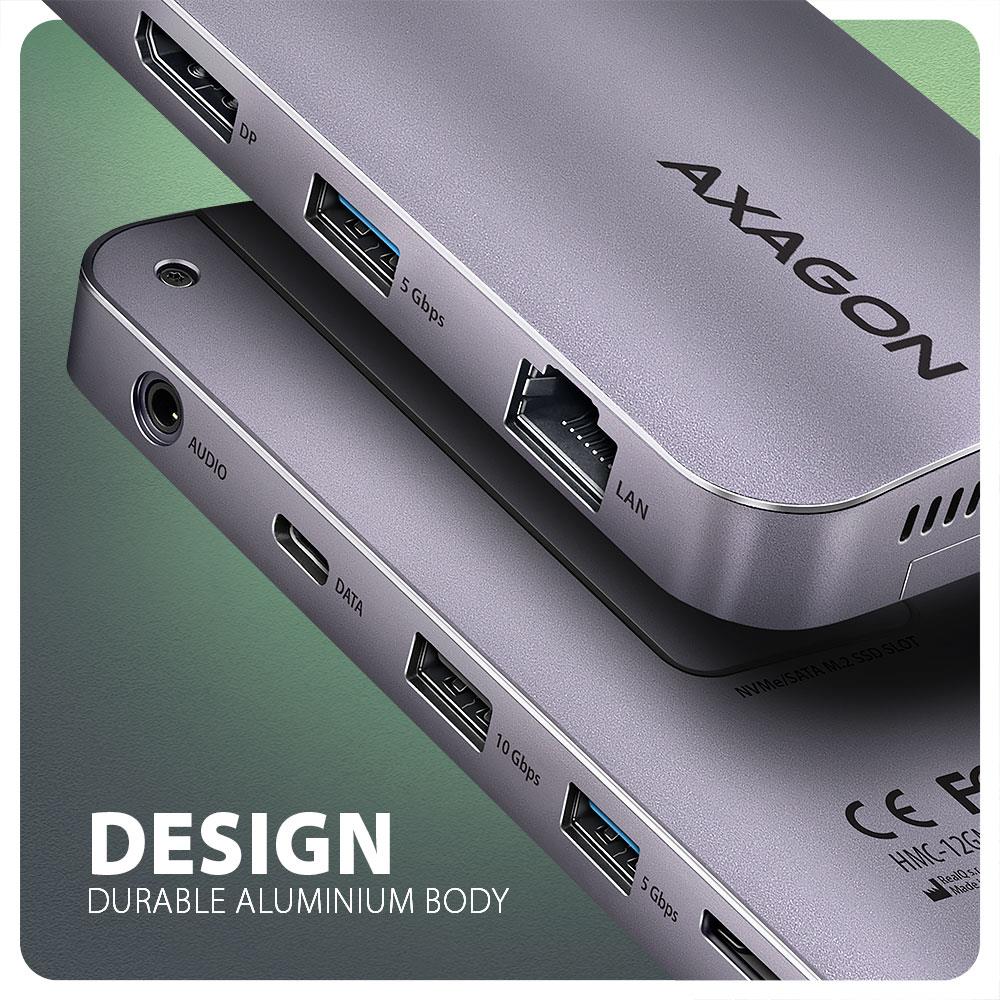 Хаб концентратор AXAGON HMC-12GM2 USB-C 10 Гбіт/с GEN2COMBO 12-в-1 PD 100W, Сірий на малюнкі №7
