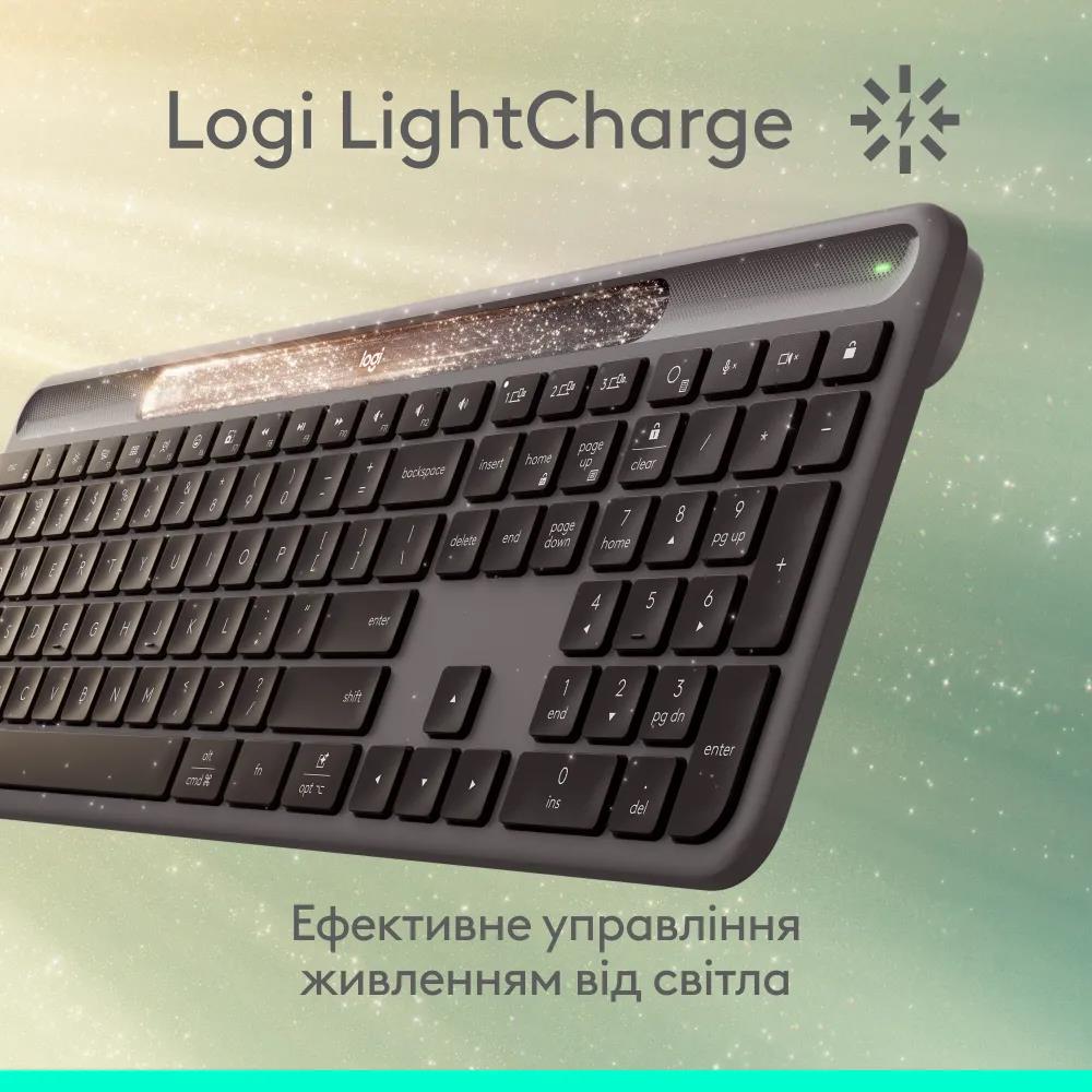 Клавіатура бездротова LOGITECH Slim Solar+ for Business - GRAPHITE - US INTL - 2.4GHZ/BT - INTNL-973 - UNIV на малюнкі №4