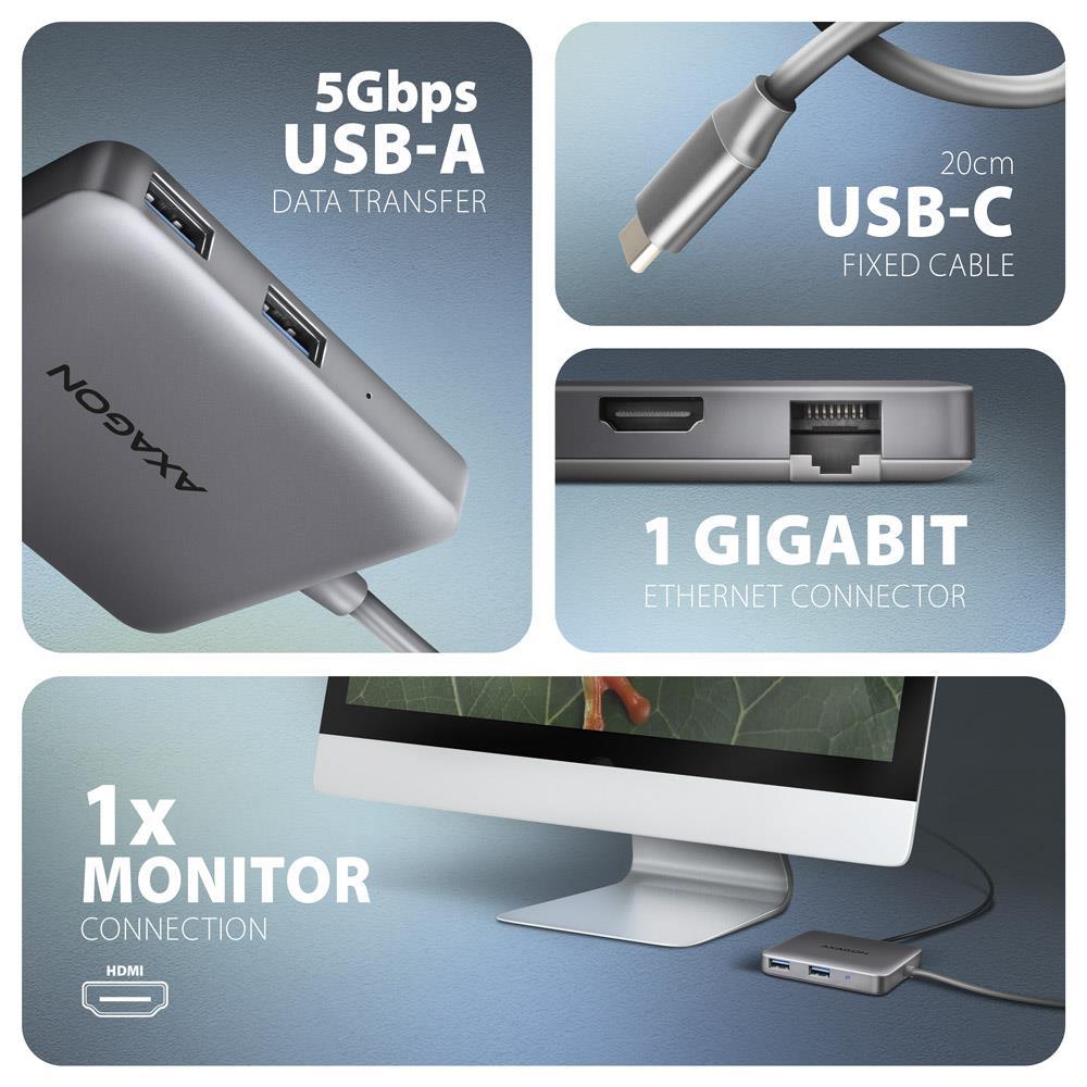 Хаб концентратор AXAGON HMC-5HL USB-C 5Гбіт/с SuperSpeed 5in1 hub, Сірий на малюнкі №2