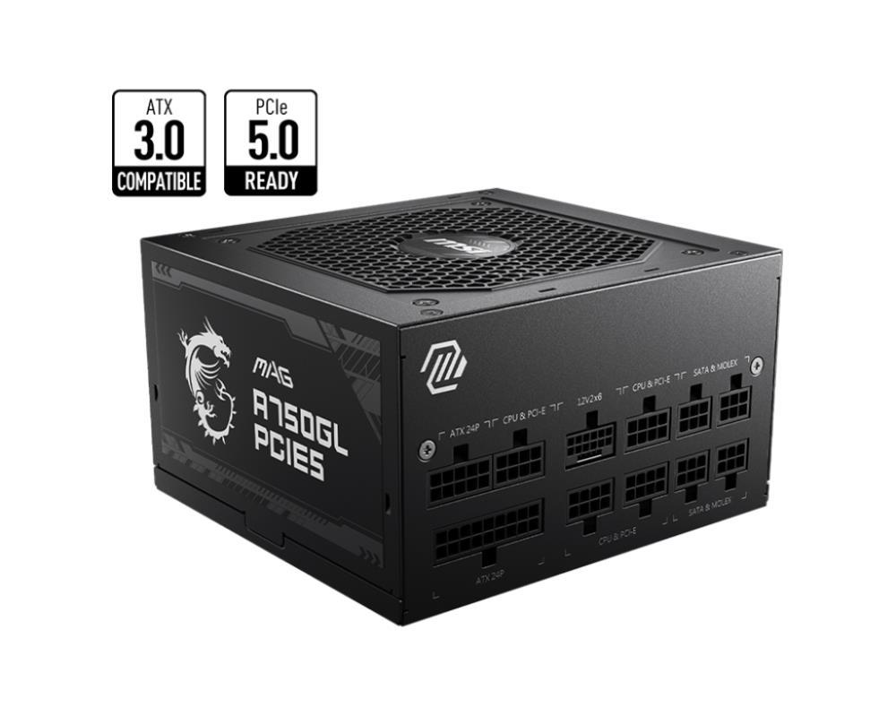 Power Supply|MSI|MAG A750GL PCIE5|750 Watts|Efficiency 80 PLUS GOLD|PFC Active|MAGA750GLPCIE5
