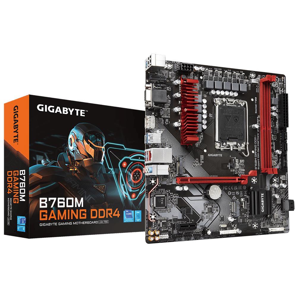 Mainboard|GIGABYTE|Intel B760 Express|LGA1700|Micro-ATX|Memory DDR4|Memory slots 2|1xPCI-Express 3.0 1x|1xPCI-Express 4.0 16x|2xM.2|1x15pin D-sub|1xHDMI|1xDisplayPort|2xAudio-In|1xAudio-Out|2xUSB 2.0|3xUSB 3.2|1xUSB-C|1xPS/2|1xRJ45|B760MGAMINGDDR4